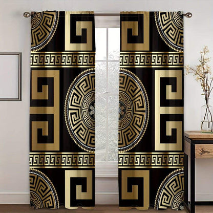 3D Golden and Black Modern Art Curtains