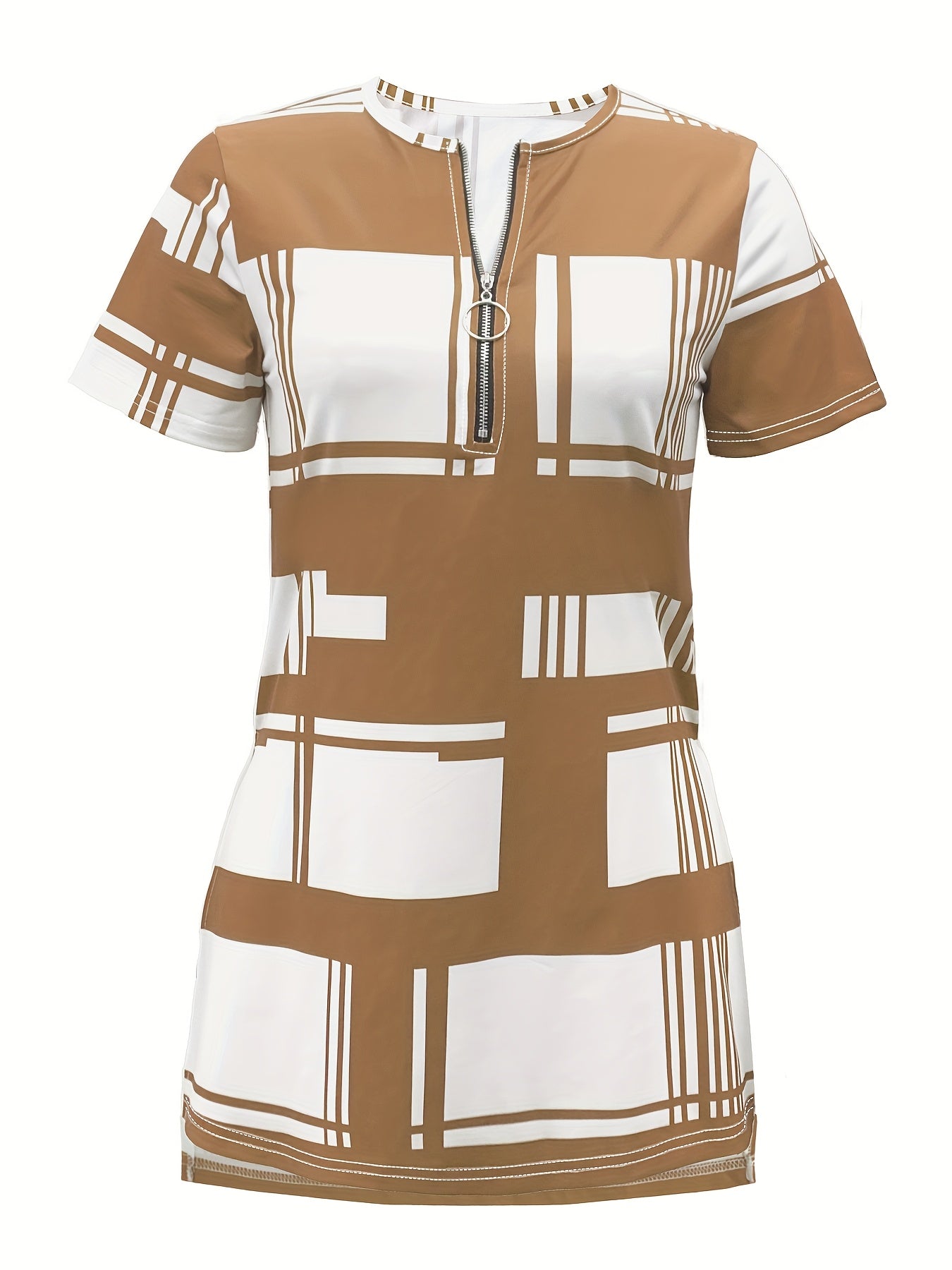 New Summer Elegant Women T-shirt with Black Plaid Print