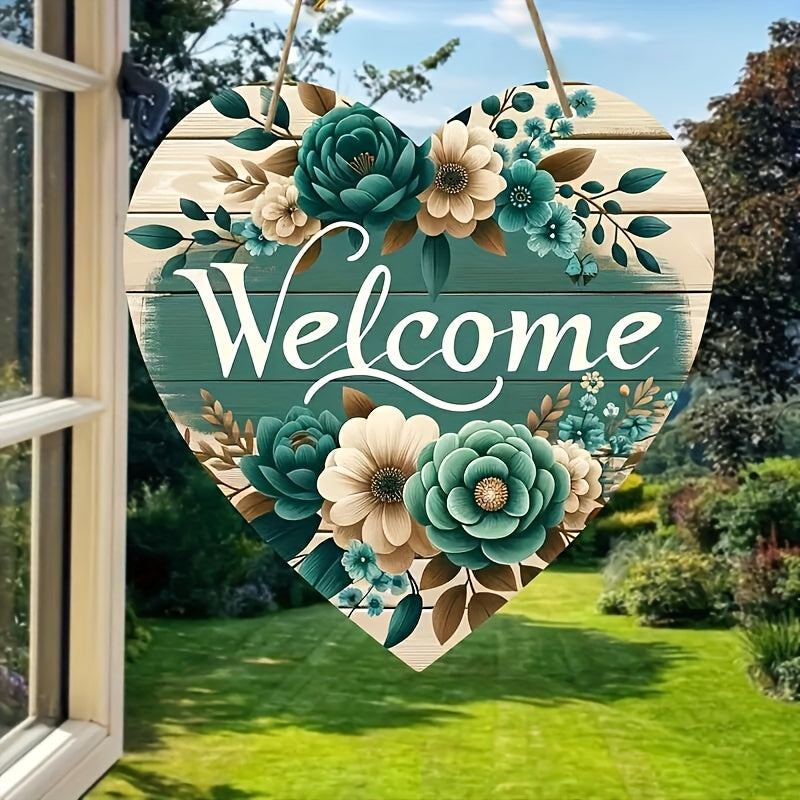 Charming Green Floral Welcome Sign - Perfect for Home & Garden