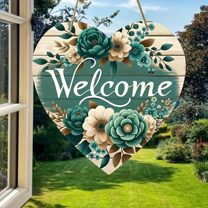 Charming Green Floral Welcome Sign - Perfect for Home & Garden