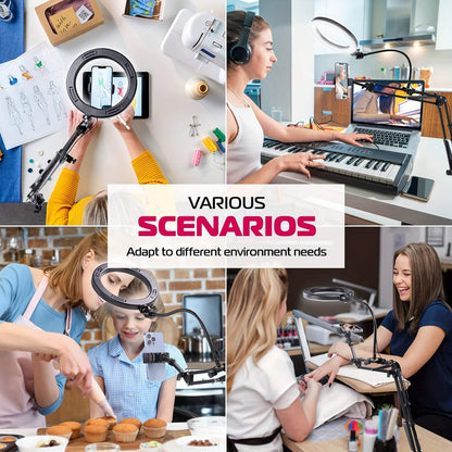 Phone Stand with Ring Light - Adjustable Aluminum Alloy, Desk Mount