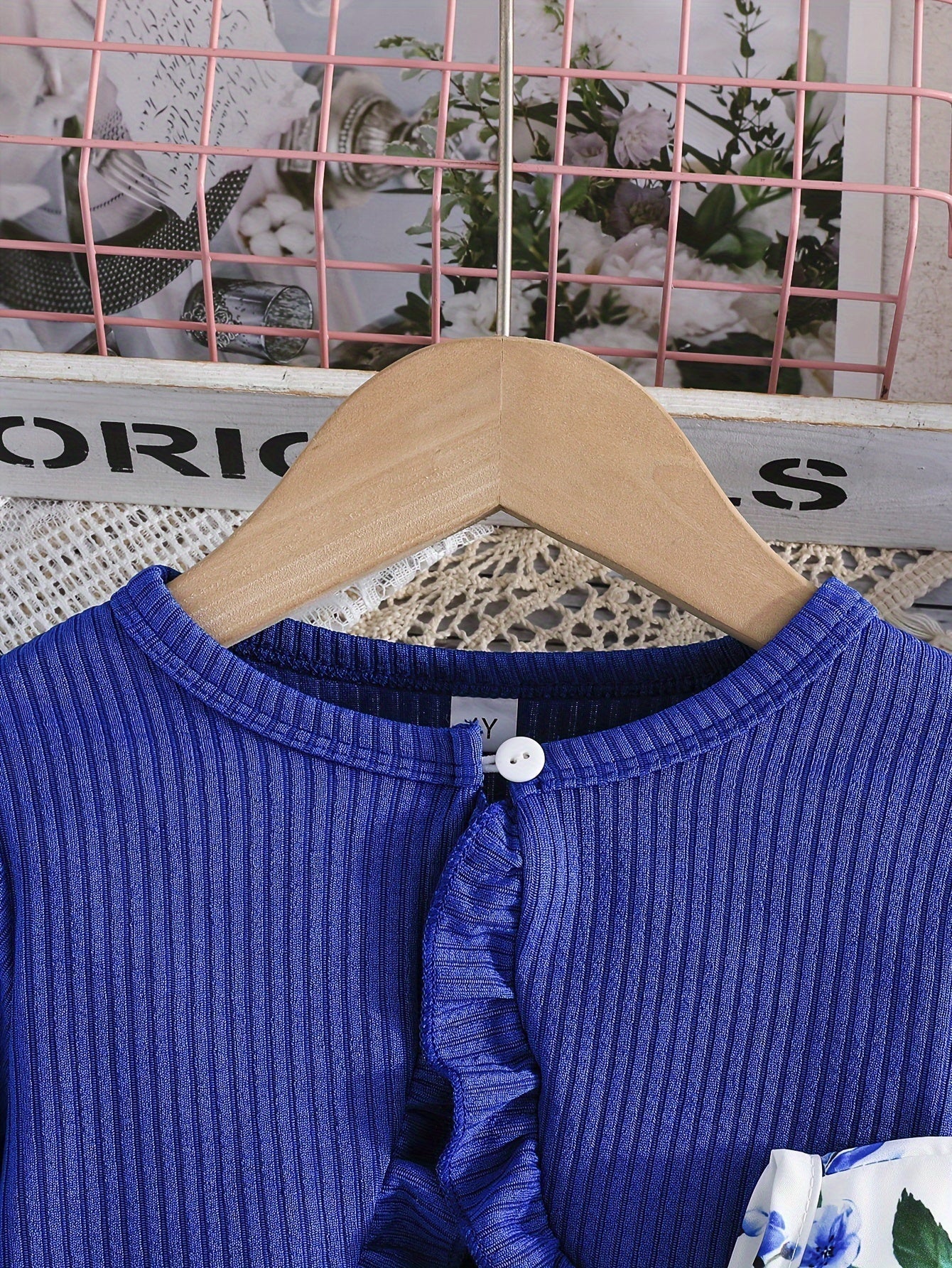 Girl Flower Print Vest Dress and Solid Jacket