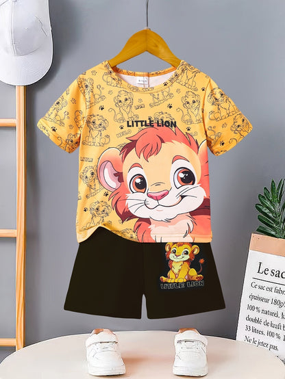 Boys Little Lion Print T-Shirt and Shorts Set