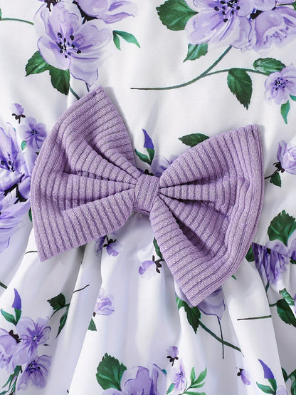 Girl Flower Print Vest Dress and Solid Jacket