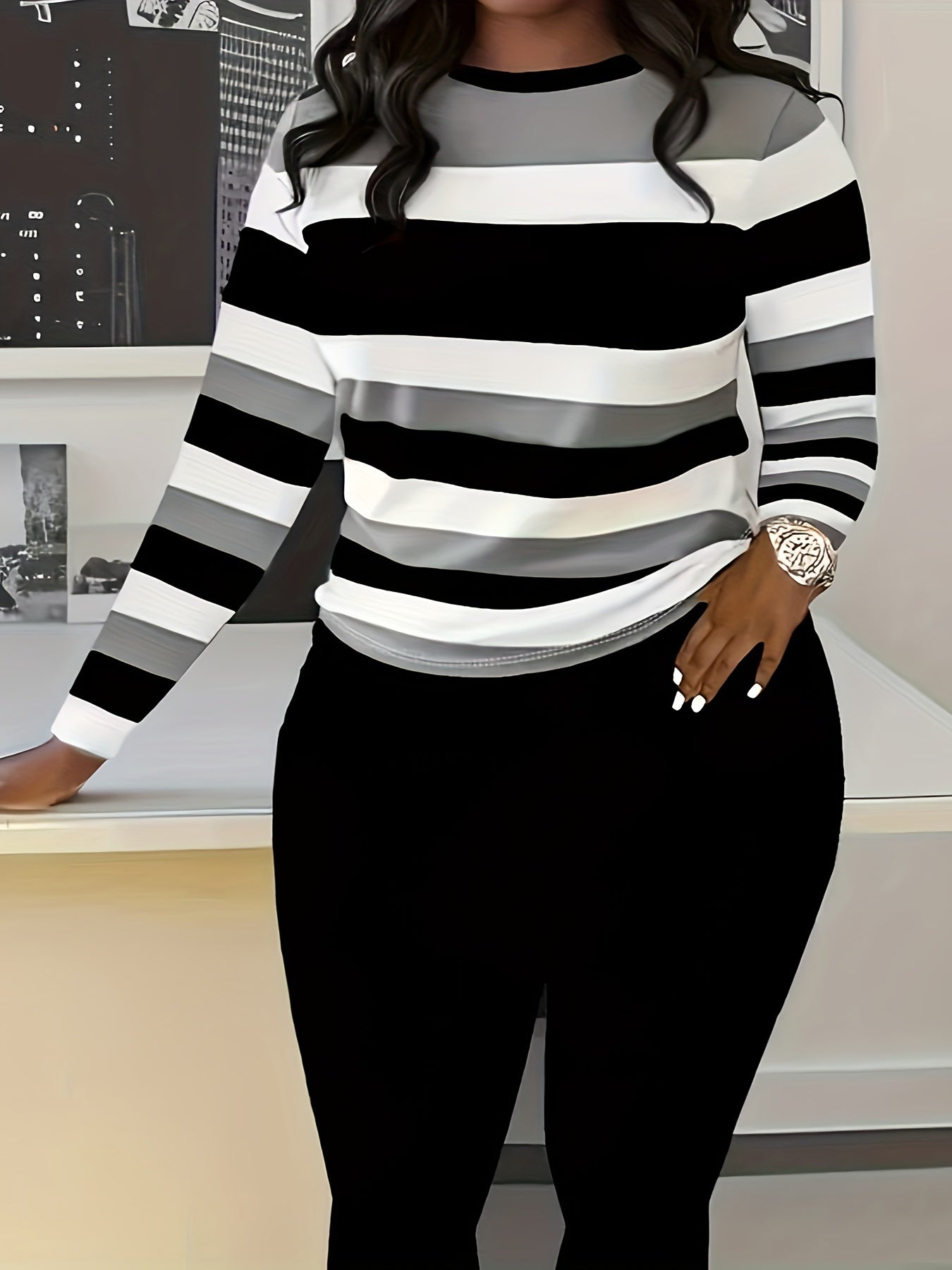 Fashion Striped Large Size T-shirt