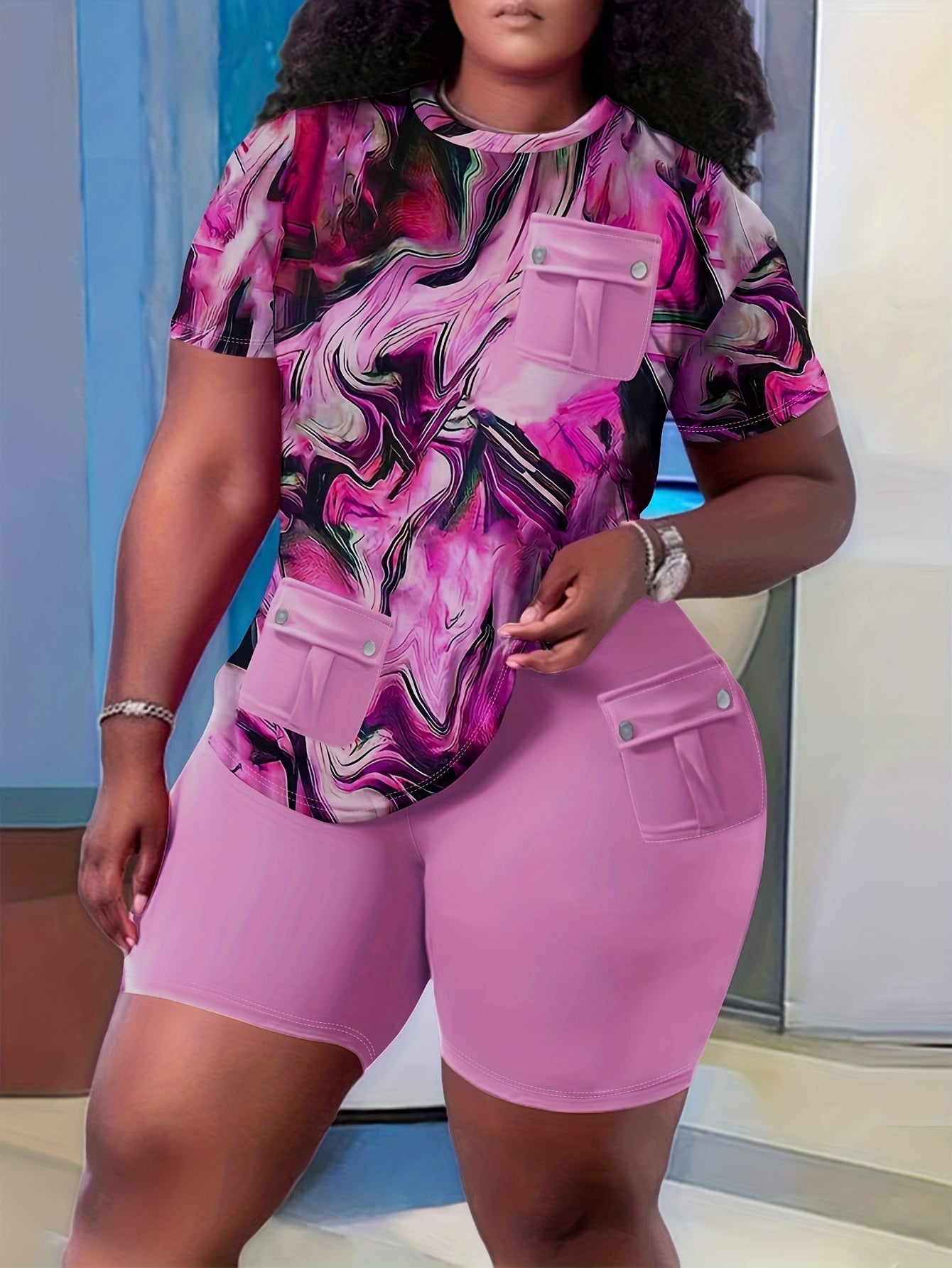 Fade Print Pocket Stitching Suit