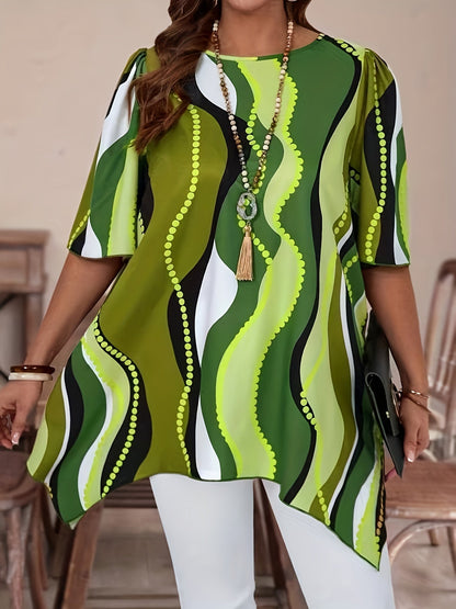 Women Black and White Abstract Print Top - Casualwear