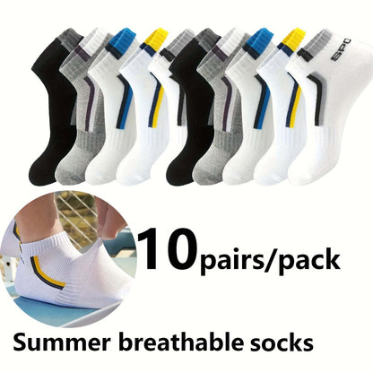 Men Short Socks - 10/20/30 Pairs, Thin, Breathable, 100% Polyester
