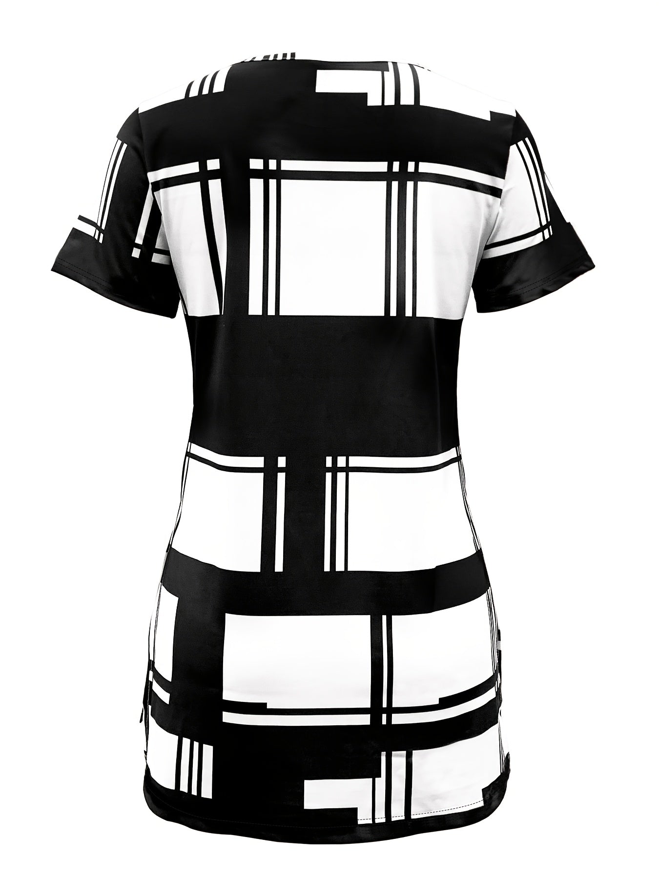 New Summer Elegant Women T-shirt with Black Plaid Print