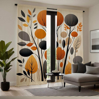 Abstract Orange Gray Leaf Curtains