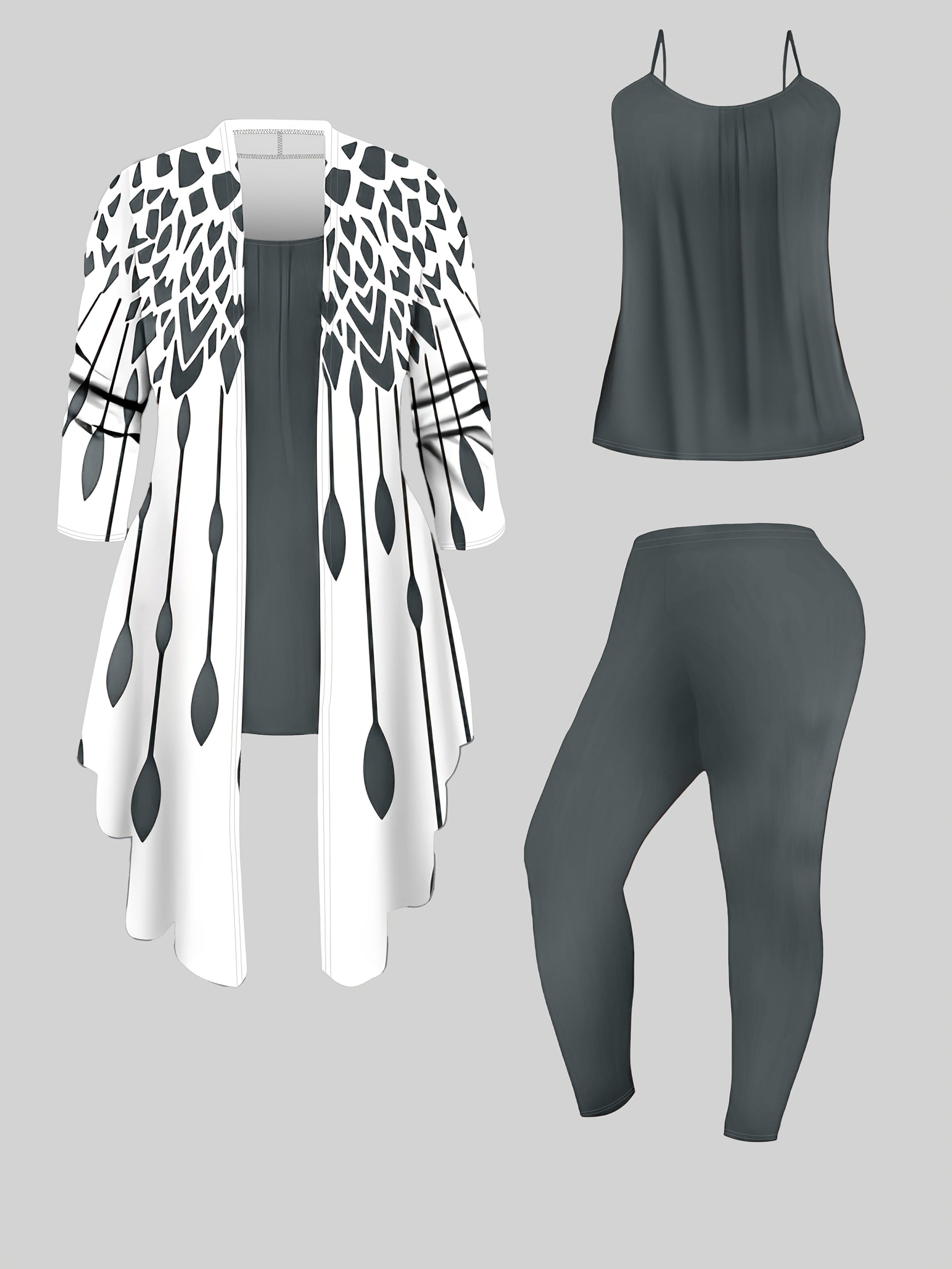 Plus Size Leopard Cardigan, Tank Top & Pants Set - Stretchy & Stylish