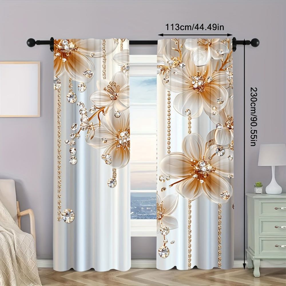 2 pcs, Floral Themed Drapes 