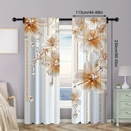 2 pcs, Floral Themed Drapes 