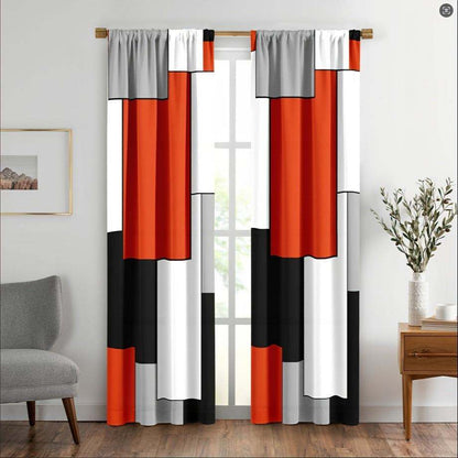 2pcs Modern plaid curtains in red and grey