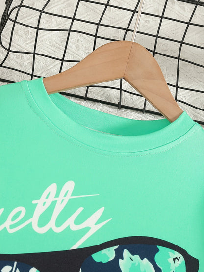 2 pcs Girls Party Outfit - Graphic Tee & Floral Leggings