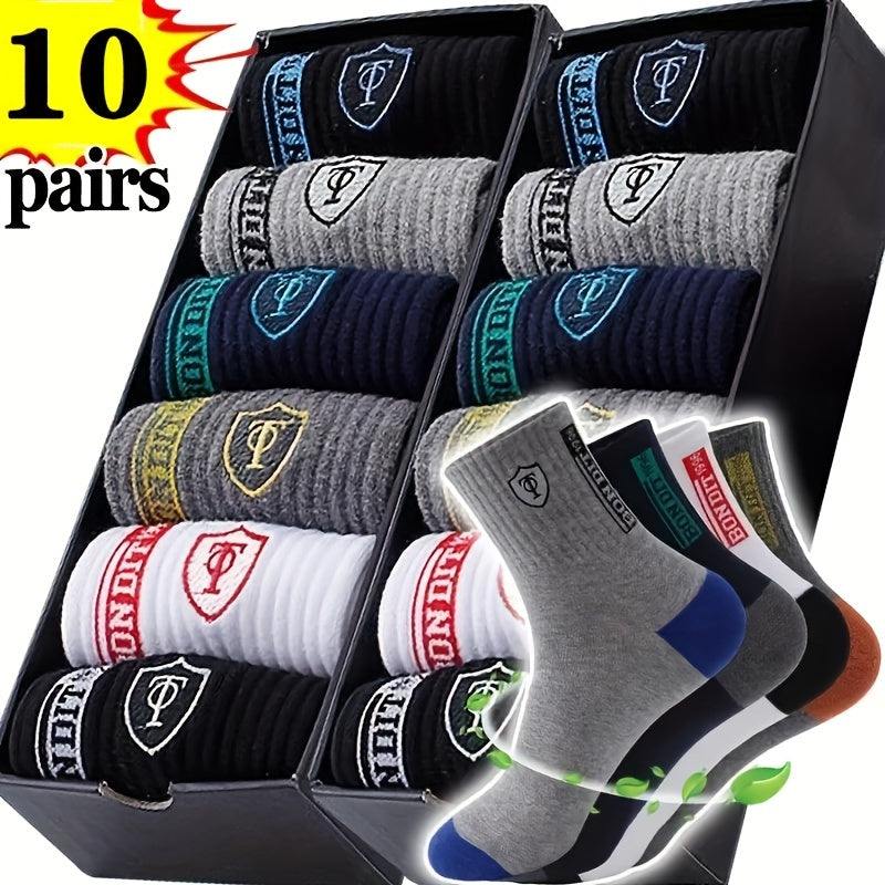 Men Mid-Calf Socks - Comfortable, Breathable, All-SeasonMen's mid-calf socks, geometric pattern, polyester, breathable, comfortable, all-season wear.