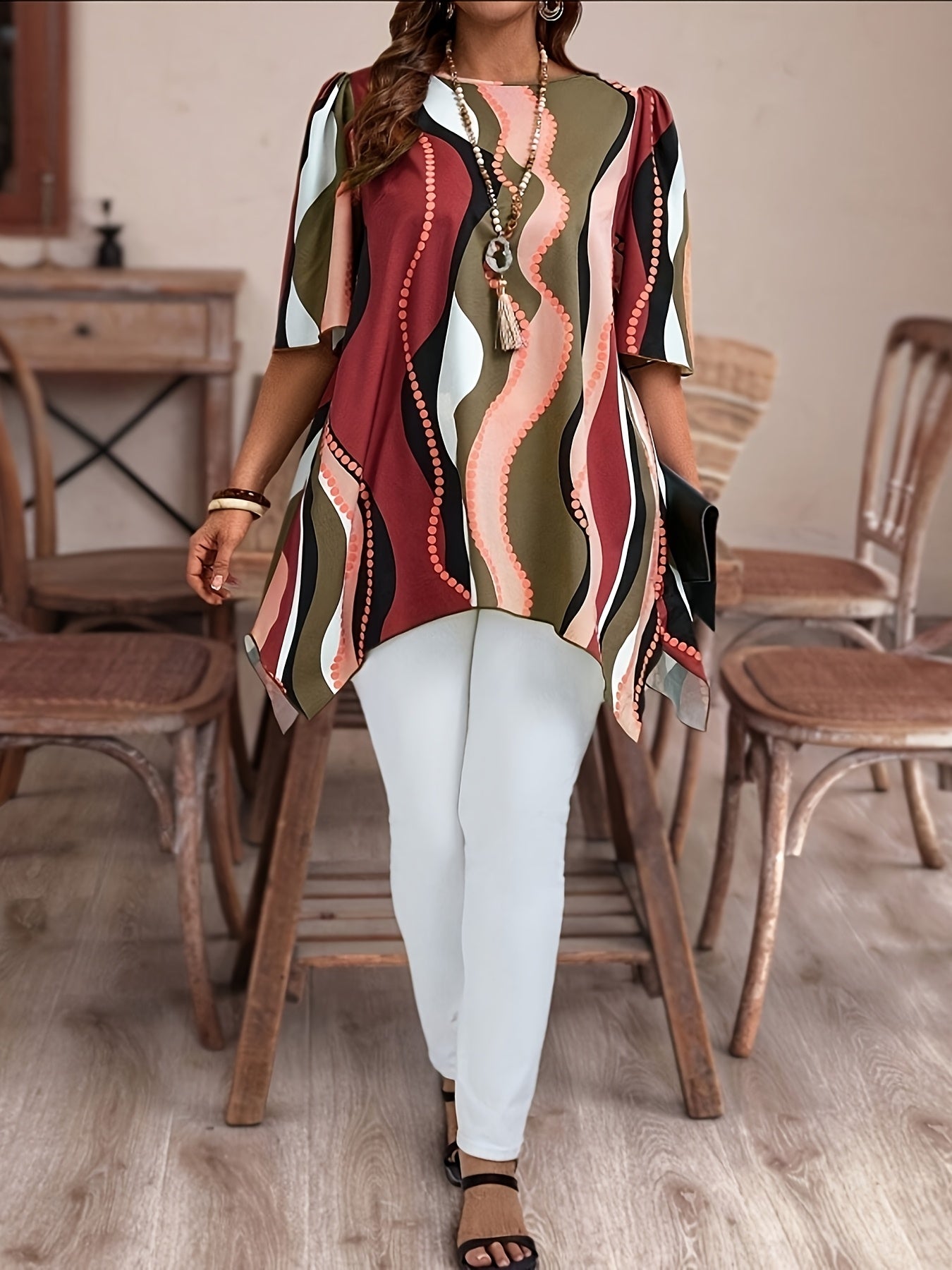 Women Black and White Abstract Print Top - Casualwear