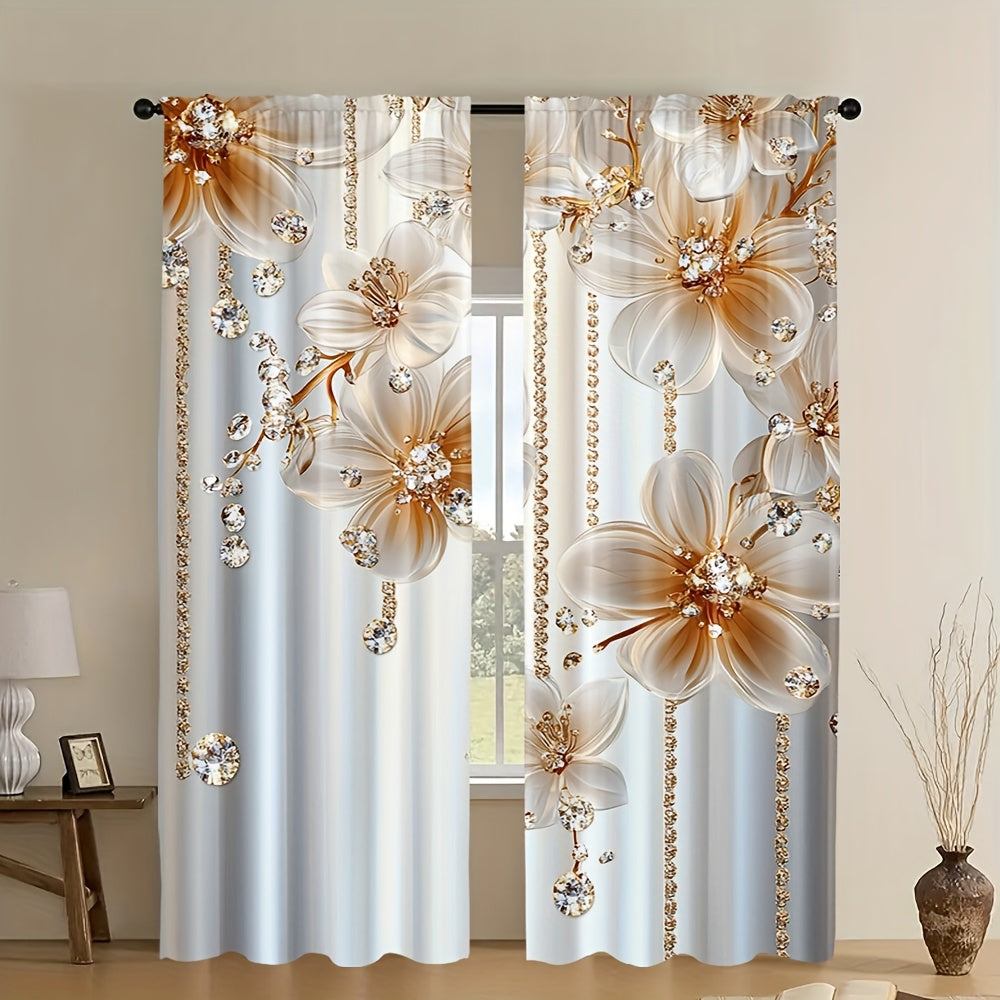 2 pcs, Floral Themed Drapes 