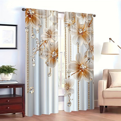 2 pcs, Floral Themed Drapes