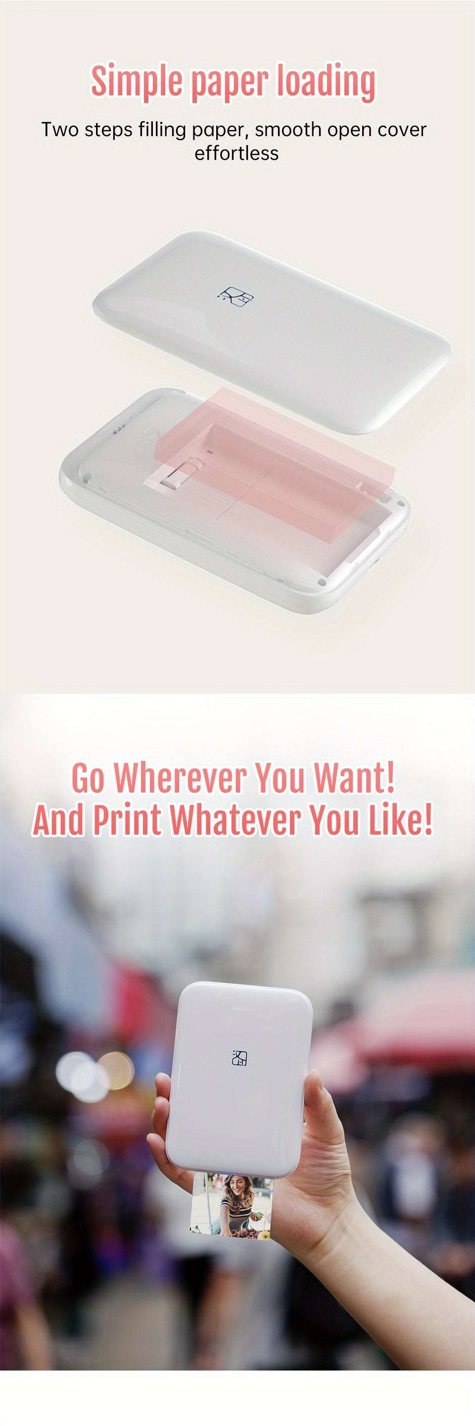 Wireless Portable Photo Printer - Mini Color, IOS/Android