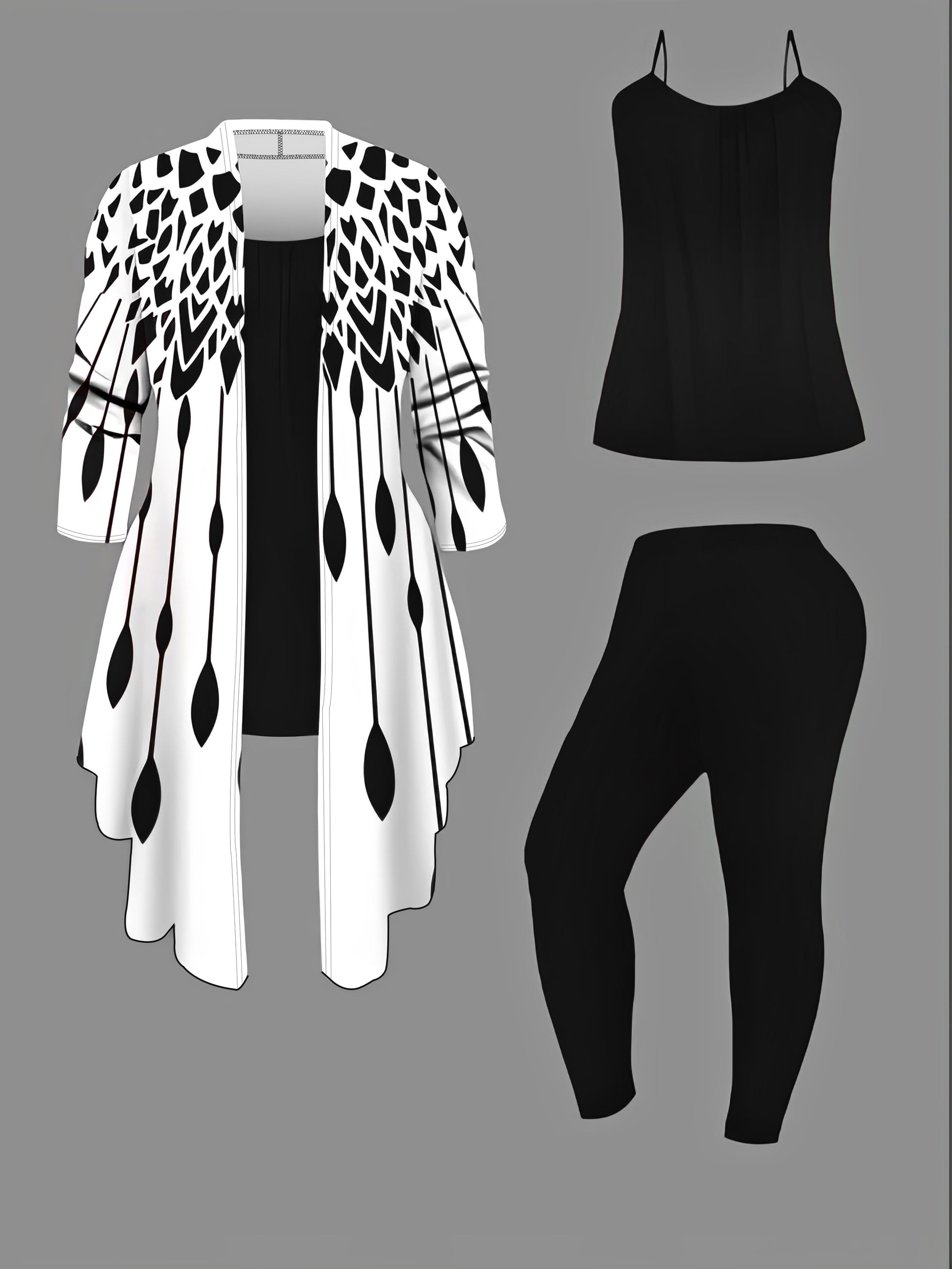 Plus Size Leopard Cardigan, Tank Top & Pants Set - Stretchy & Stylish