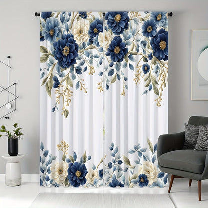 White Curtains with Blue Flowers