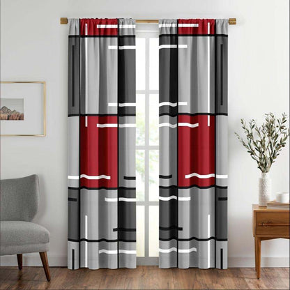 2pcs Modern plaid curtains in red and grey