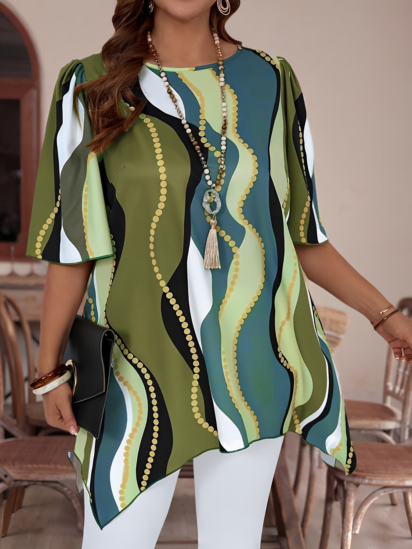 Women Black and White Abstract Print Top - Casualwear