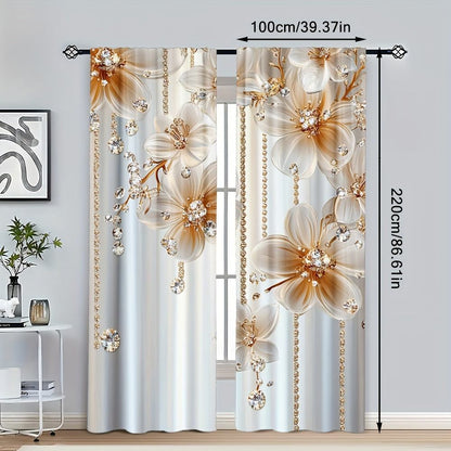 2 pcs, Floral Themed Drapes 
