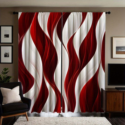 Red and White Wave Curtains