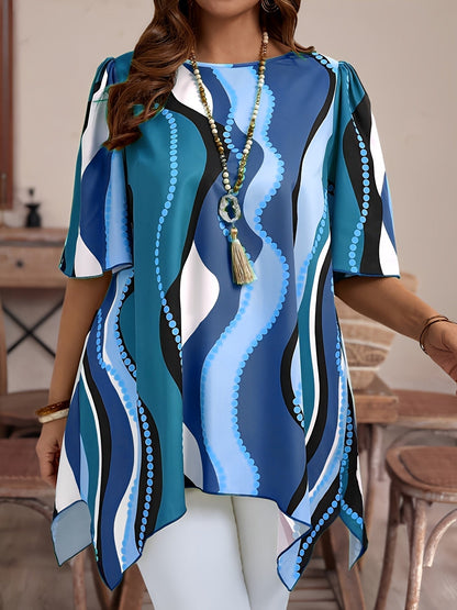 Women Black and White Abstract Print Top - Casualwear