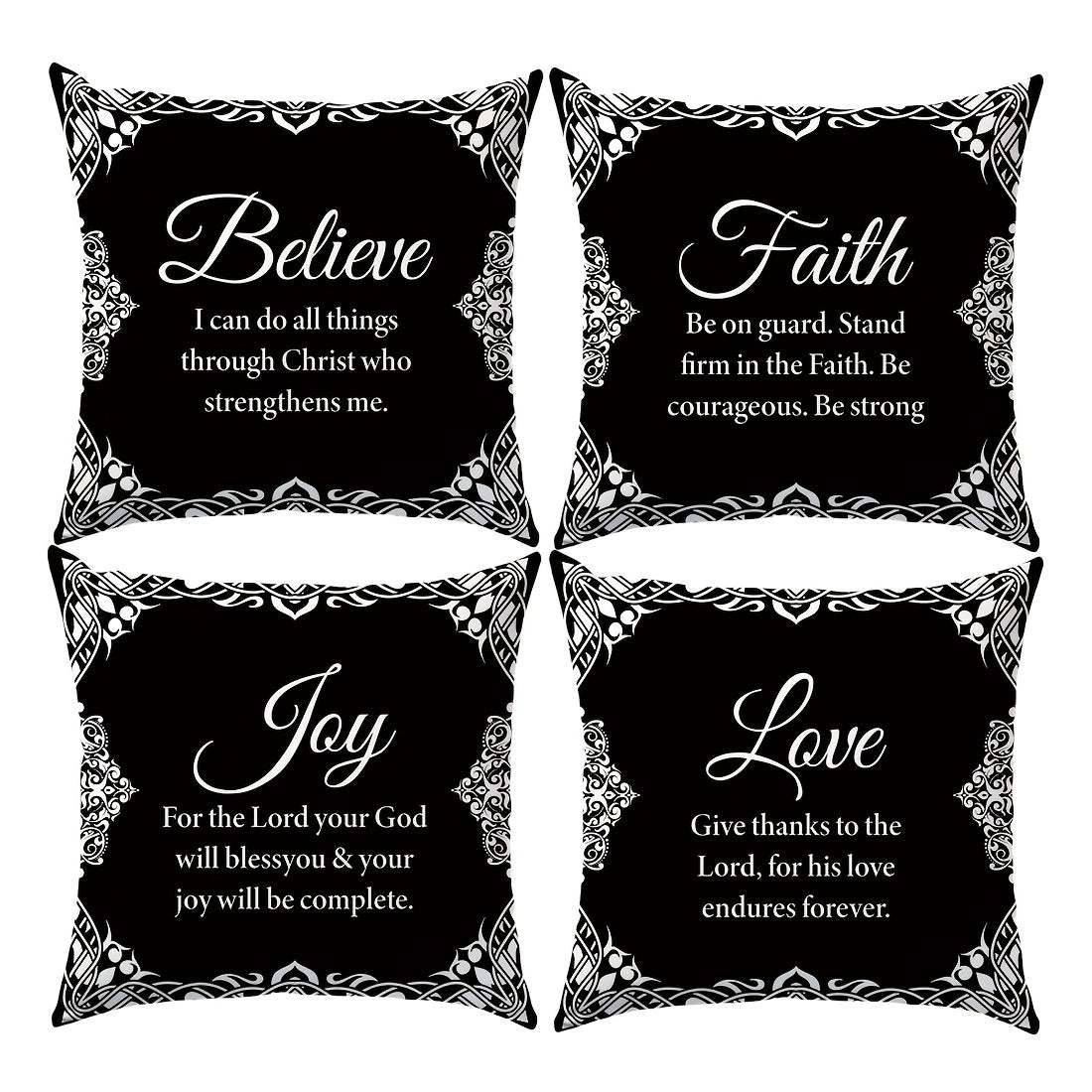 Pillow Covers - Set of 4 Bible Verse, 100% Polyester, Livingroom