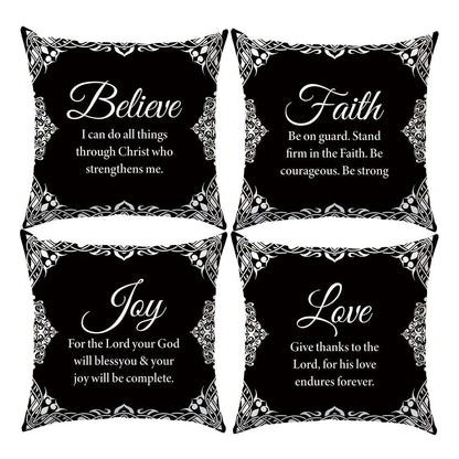 Pillow Covers - Set of 4 Bible Verse, 100% Polyester, Livingroom