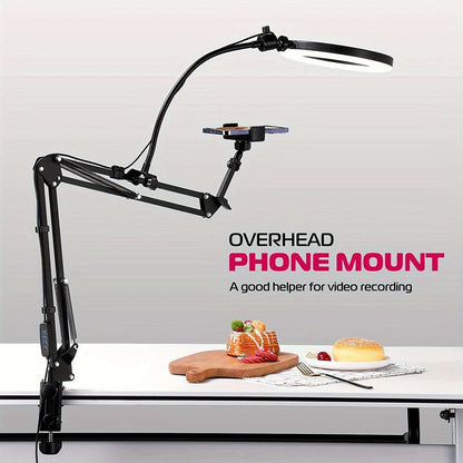 Phone Stand with Ring Light - Adjustable Aluminum Alloy, Desk Mount