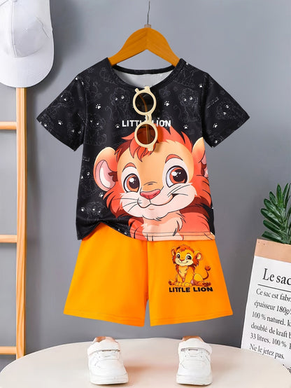 Boys Little Lion Print T-Shirt and Shorts Set