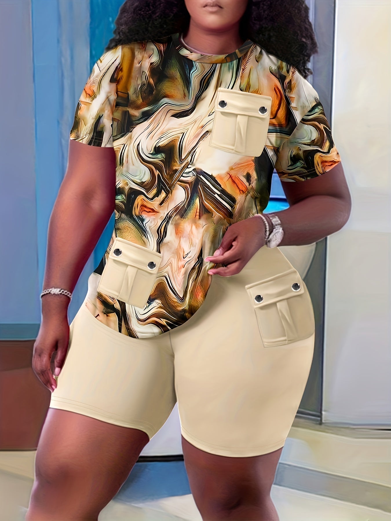 Fade Print Pocket Stitching Suit