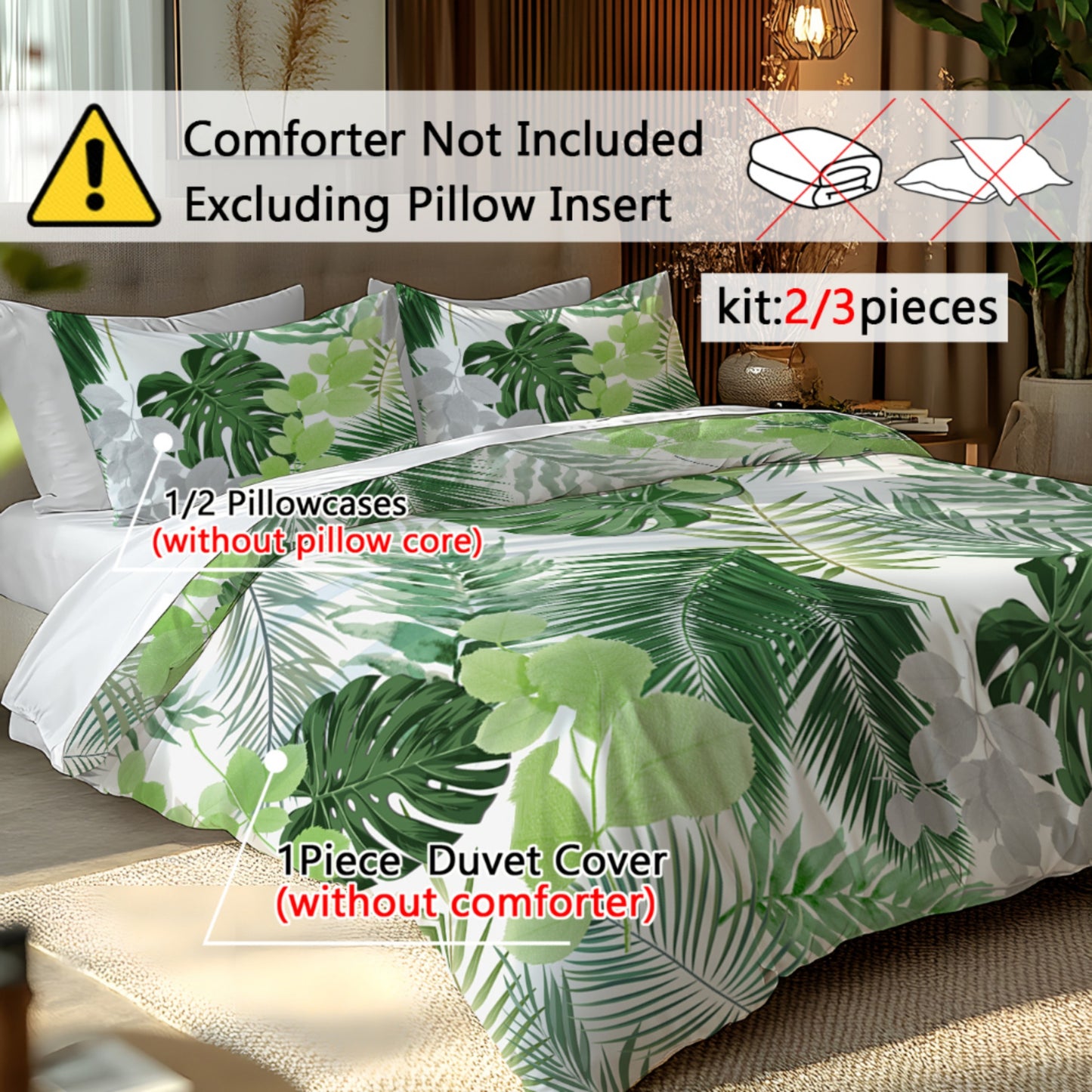 Dragon Blood Vine Green Bamboo Pattern - 1*Duvet Cover + 1/2 Pillowcases, Polyester