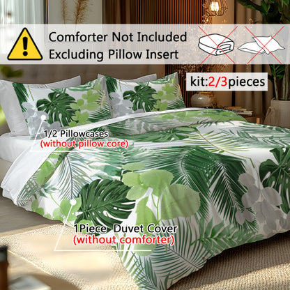 Dragon Blood Vine Green Bamboo Pattern - 1*Duvet Cover + 1/2 Pillowcases, Polyester