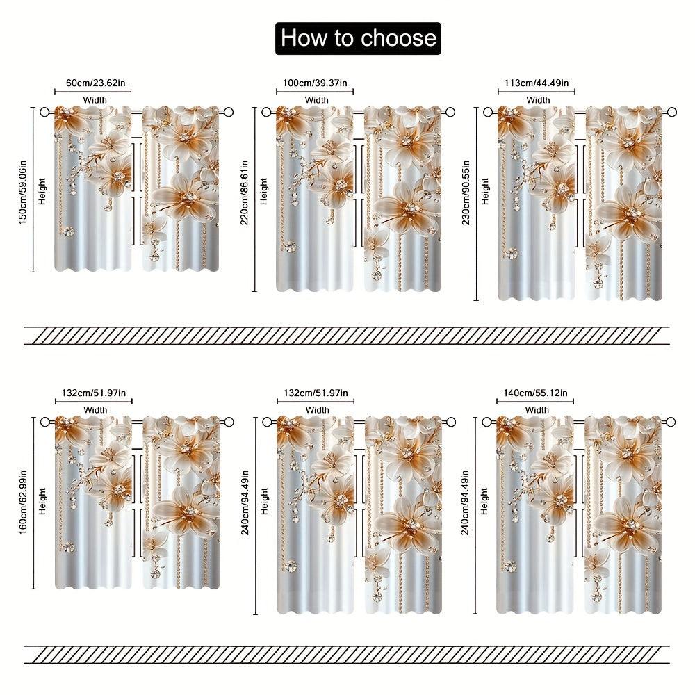 2 pcs, Floral Themed Drapes