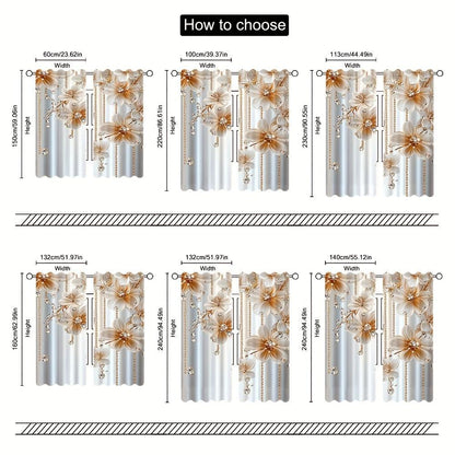 2 pcs, Floral Themed Drapes