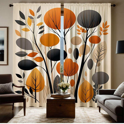 Abstract Orange Gray Leaf Curtains