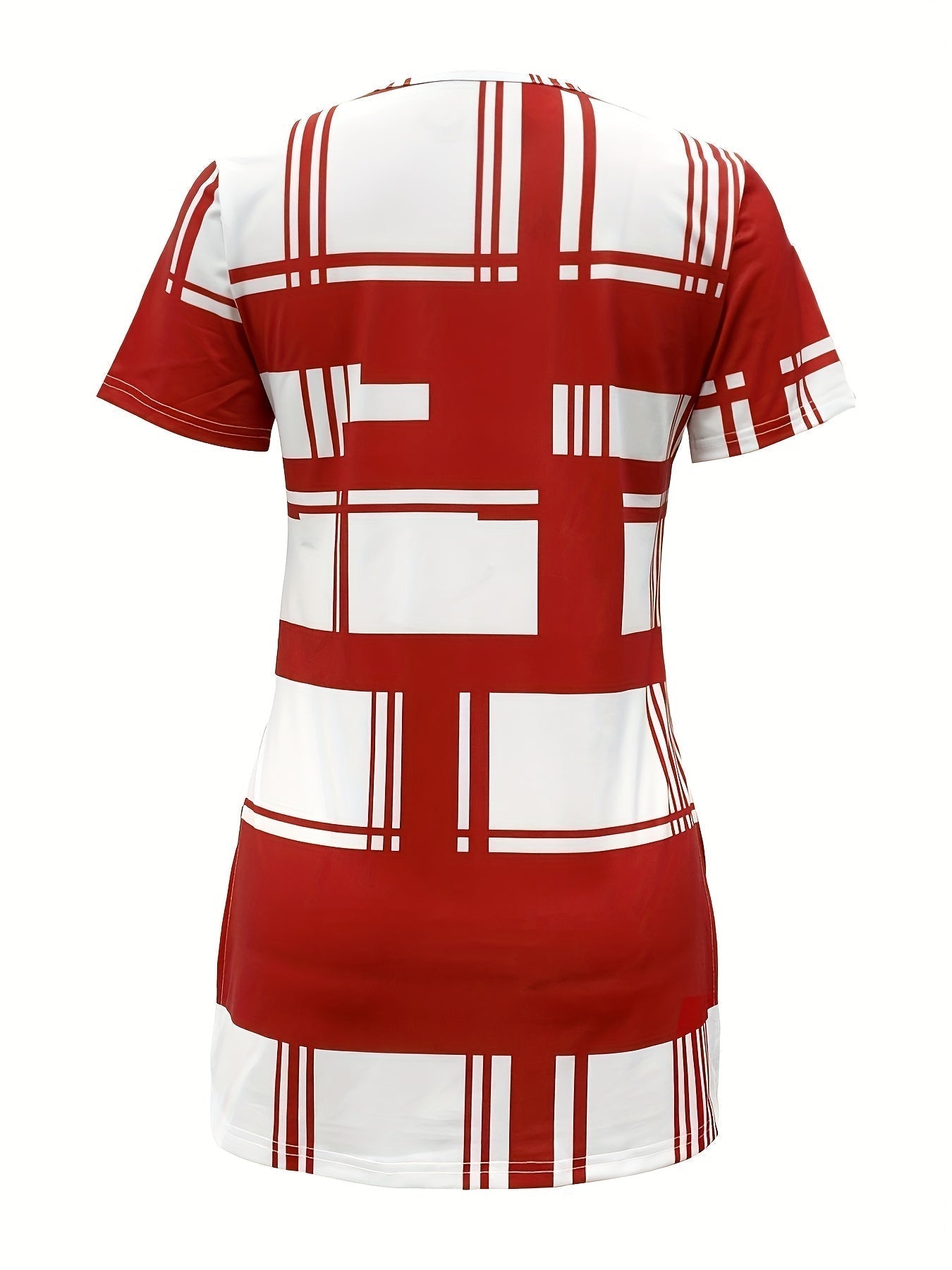 New Summer Elegant Women T-shirt with Black Plaid Print