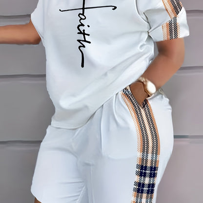 Plaid Two-Piece Faith Print Top & Pocket Shorts
