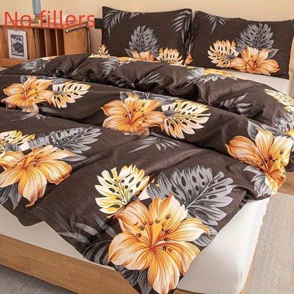 Tropical floral bedding set with vibrant flower pattern, includes duvet cover and pillowcases.
