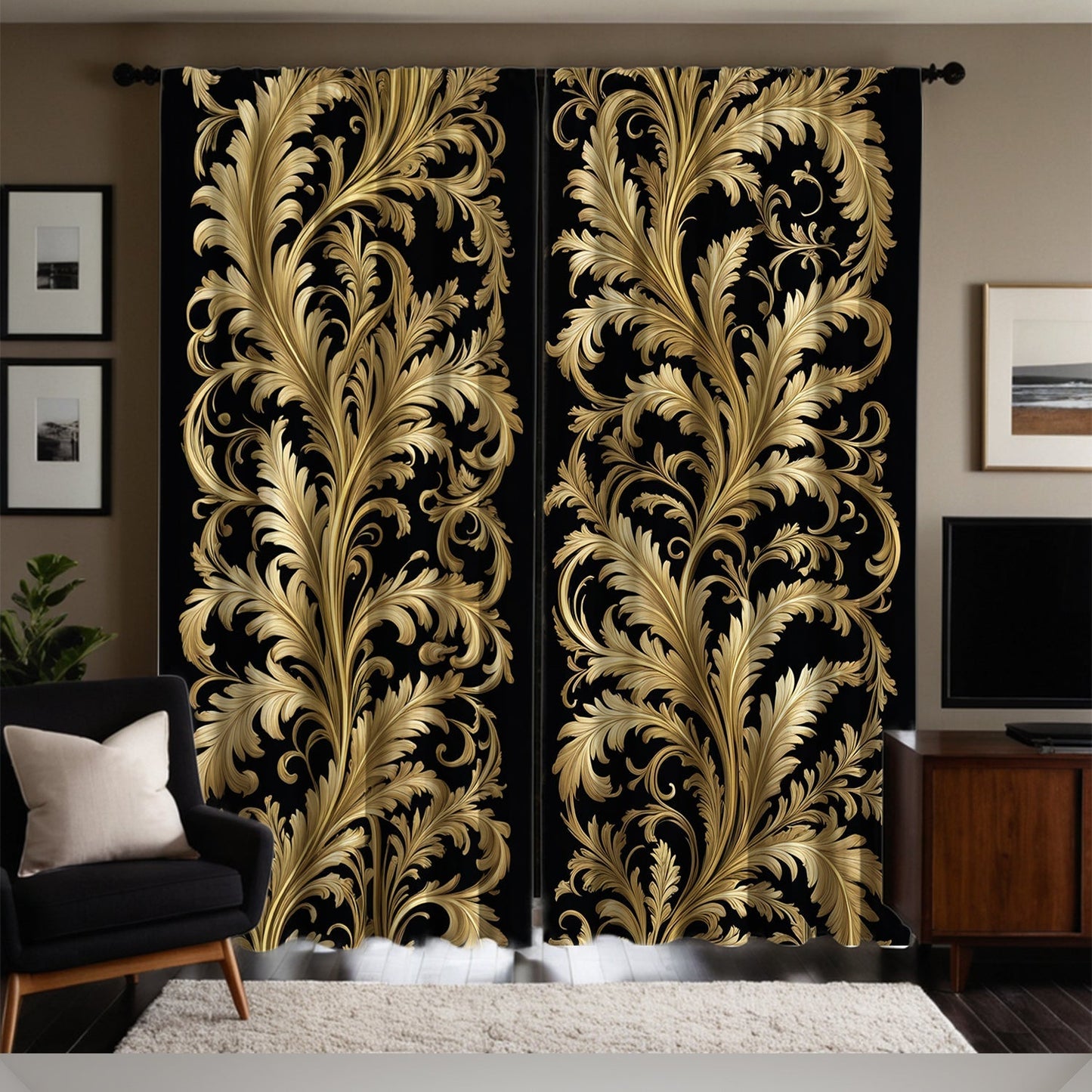 Black and Golden Baroque Style Curtains