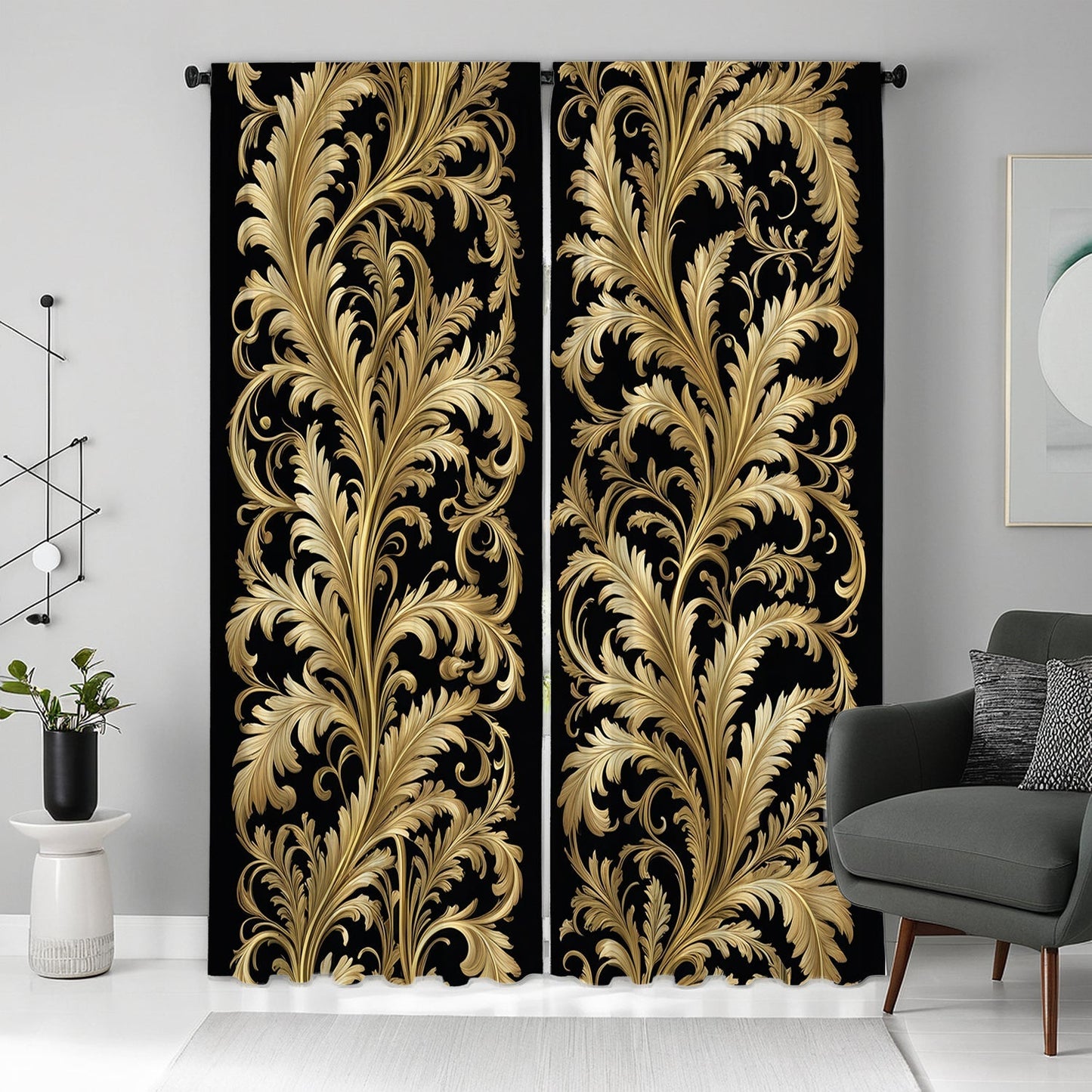 Black and Golden Baroque Style Curtains