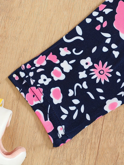 2 pcs Girls Party Outfit - Graphic Tee & Floral Leggings