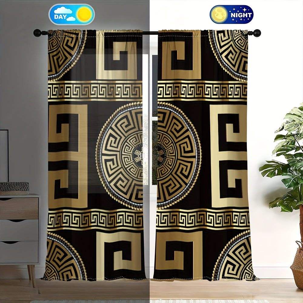 3D Golden and Black Modern Art Curtains