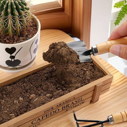 Mini Gardening Tool Set - 6 pcs. Metal & Wooden Hand Tools