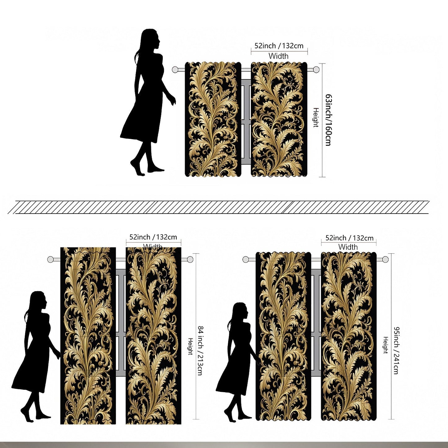 Black and Golden Baroque Style Curtains